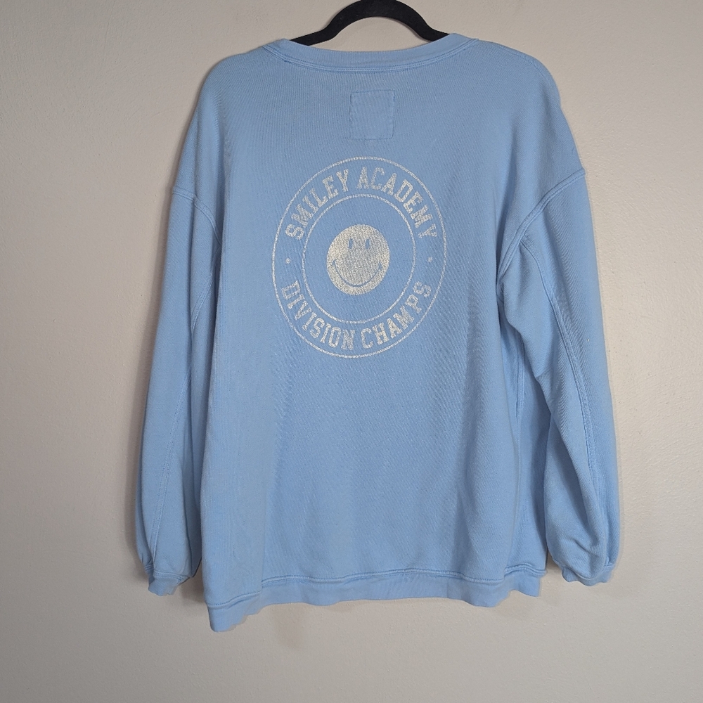 XS Aerie Oversized Crewneck Sweatshirt Smiley Academy Blue - Picture 5 of 6